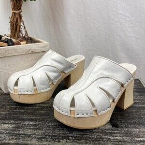 Jeffrey Campbell Leather Paleo White Platform Slip On Heel Shoes 7.5